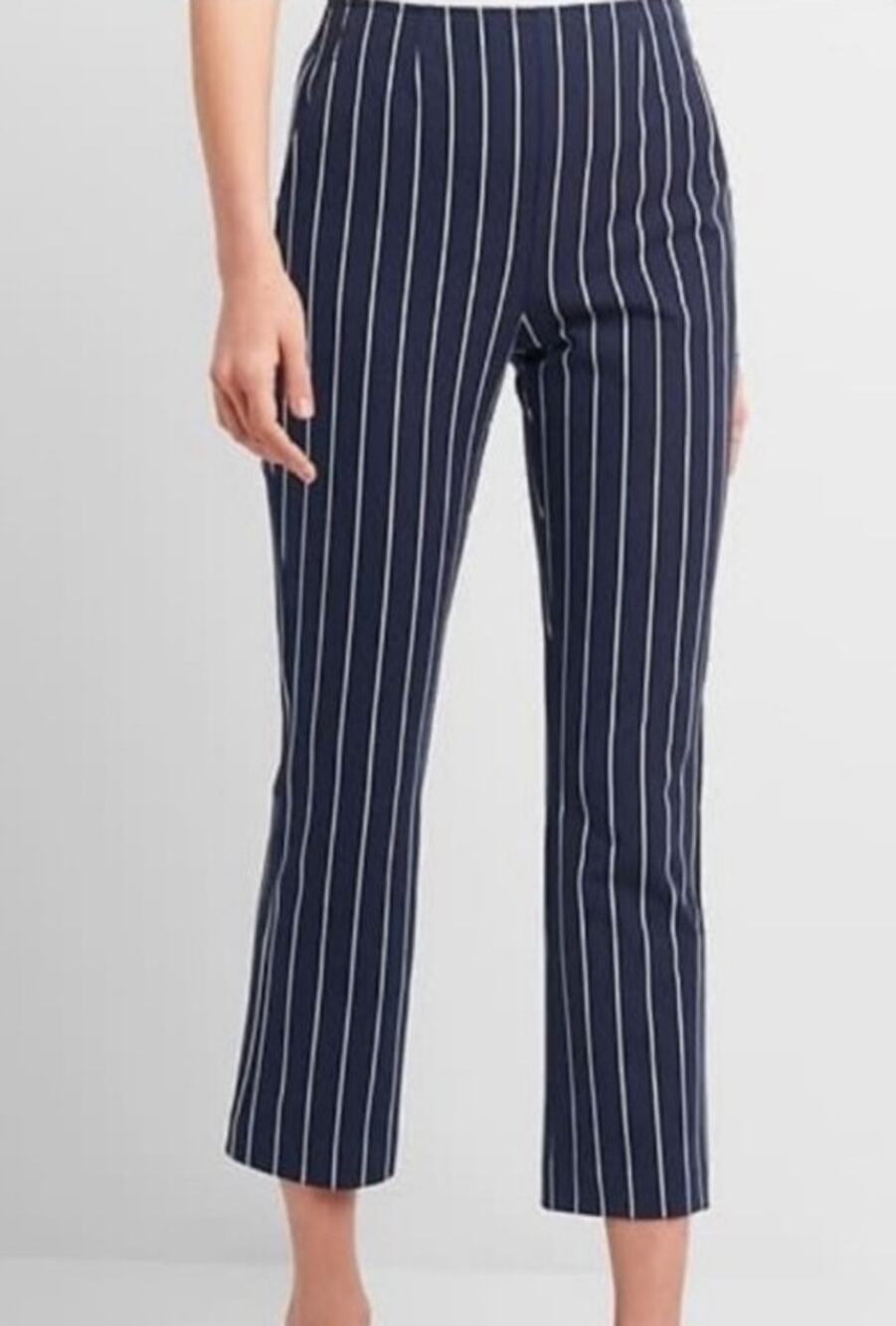 Gap Sz 6 Navy White Stripped Stretch Crop Flare Pants Nautical Preppy Beach Work